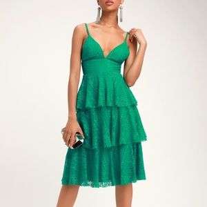 Endless Romance Green Lace Ruffles MIDI Dress
